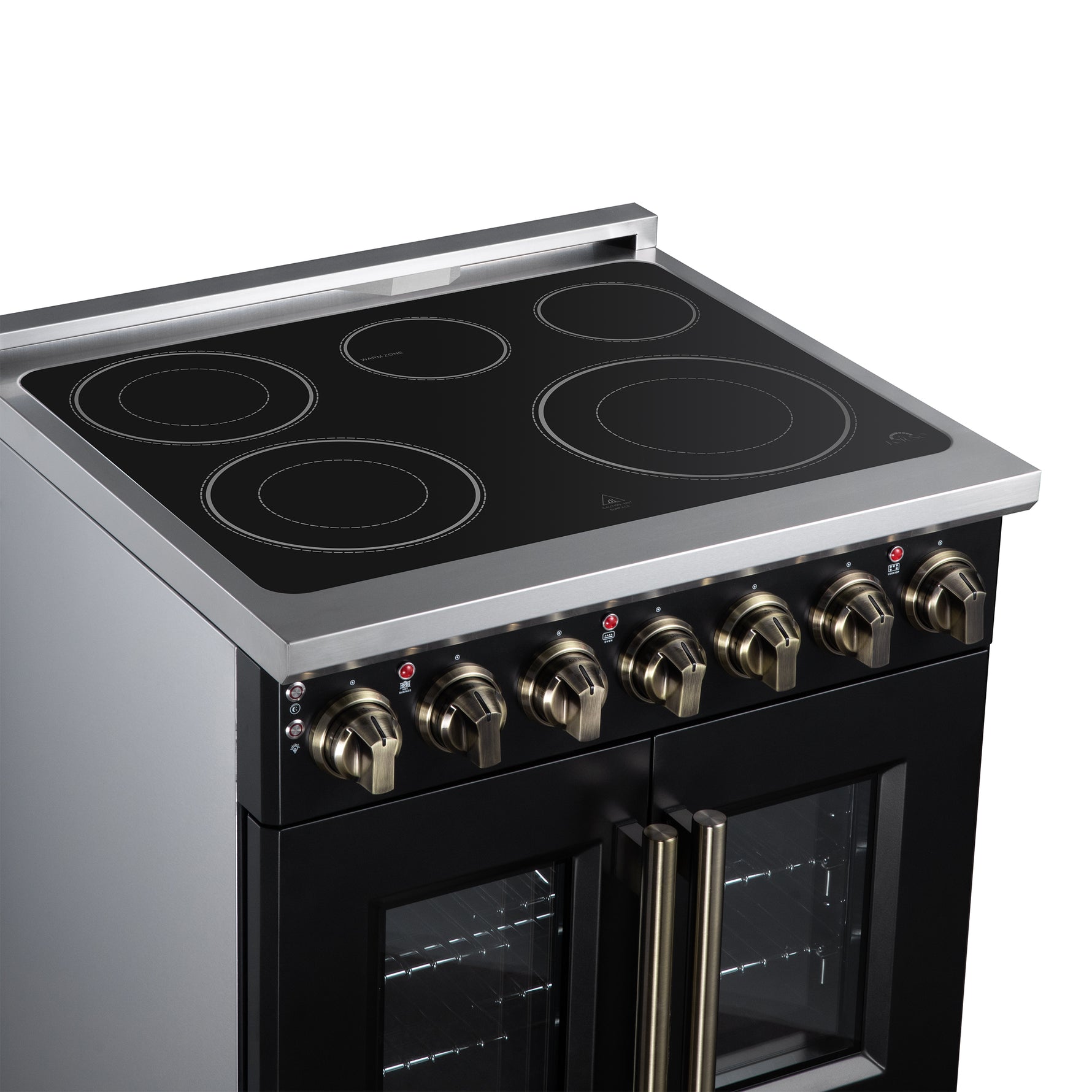 Massimo 30 Inch French Door Electric range, 5 radiant burners, 4.32 cf. True Convection oven, Air fryer kit, Black