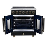 Massimo 30 Inch French Door Electric range, 5 radiant burners, 4.32 cf. True Convection oven, Air fryer kit, Black