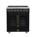 Massimo 30 Inch French Door Electric range, 5 radiant burners, 4.32 cf. True Convection oven, Air fryer kit, Black