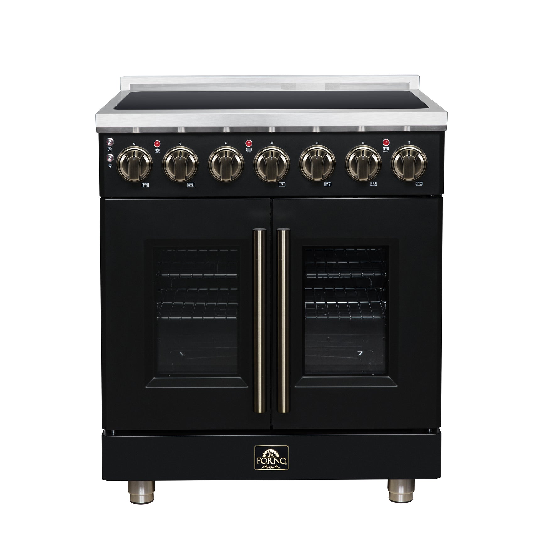Massimo 30 Inch French Door Electric range, 5 radiant burners, 4.32 cf. True Convection oven, Air fryer kit, Black