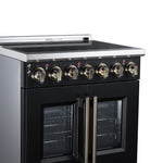 Massimo 30 Inch French Door Electric range, 5 radiant burners, 4.32 cf. True Convection oven, Air fryer kit, Black