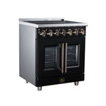 Massimo 30 Inch French Door Electric range, 5 radiant burners, 4.32 cf. True Convection oven, Air fryer kit, Black