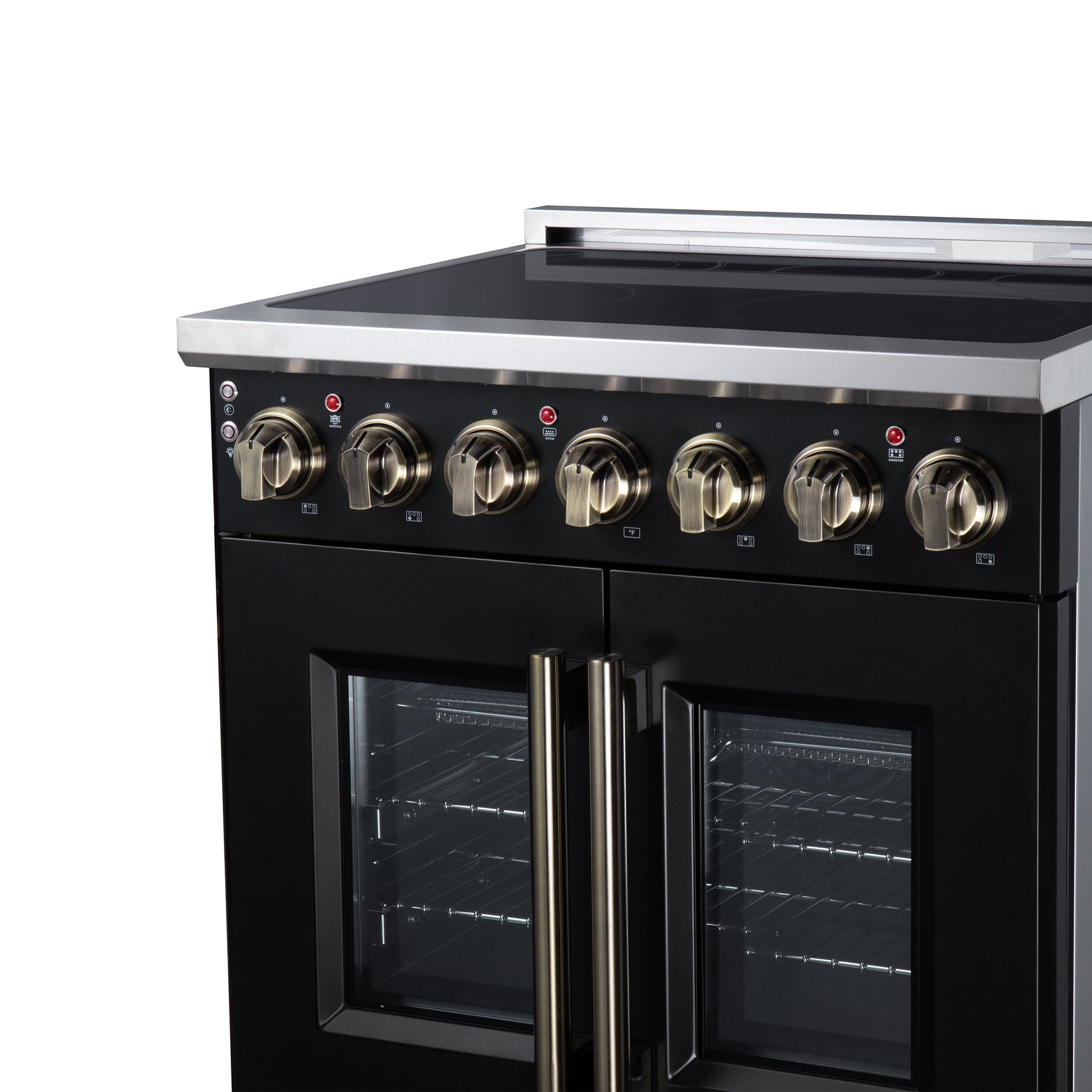 Massimo 30 Inch French Door Electric range, 5 radiant burners, 4.32 cf. True Convection oven, Air fryer kit, Black