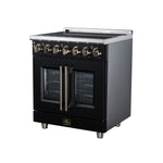 Massimo 30 Inch French Door Electric range, 5 radiant burners, 4.32 cf. True Convection oven, Air fryer kit, Black