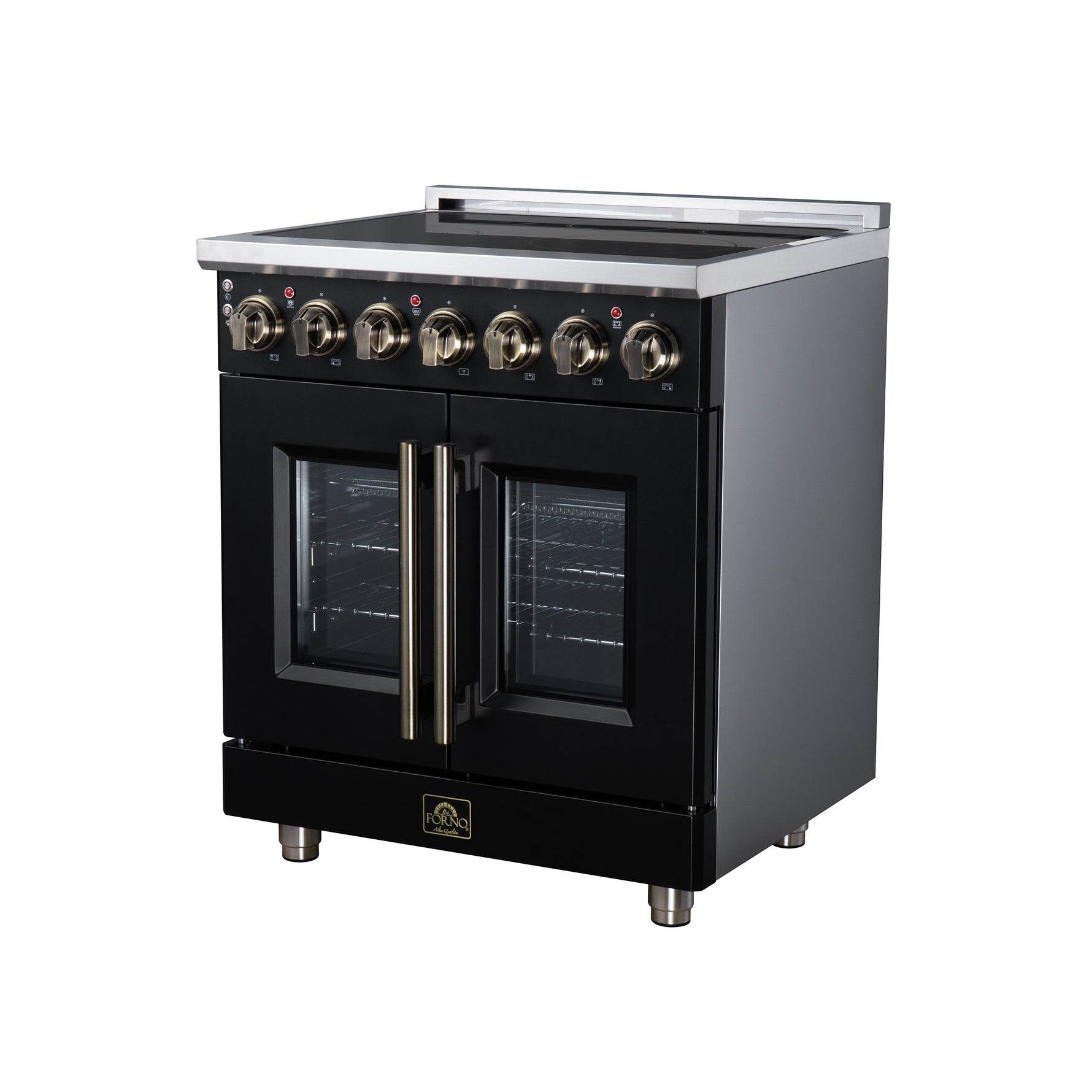 Massimo 30 Inch French Door Electric range, 5 radiant burners, 4.32 cf. True Convection oven, Air fryer kit, Black