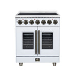 Massimo 30 Inch French Door Electric range, 5 radiant burners, 4.32 cf. True Convection oven, Air fryer kit, White