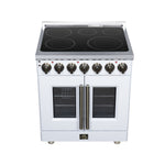 Massimo 30 Inch French Door Electric range, 5 radiant burners, 4.32 cf. True Convection oven, Air fryer kit, White