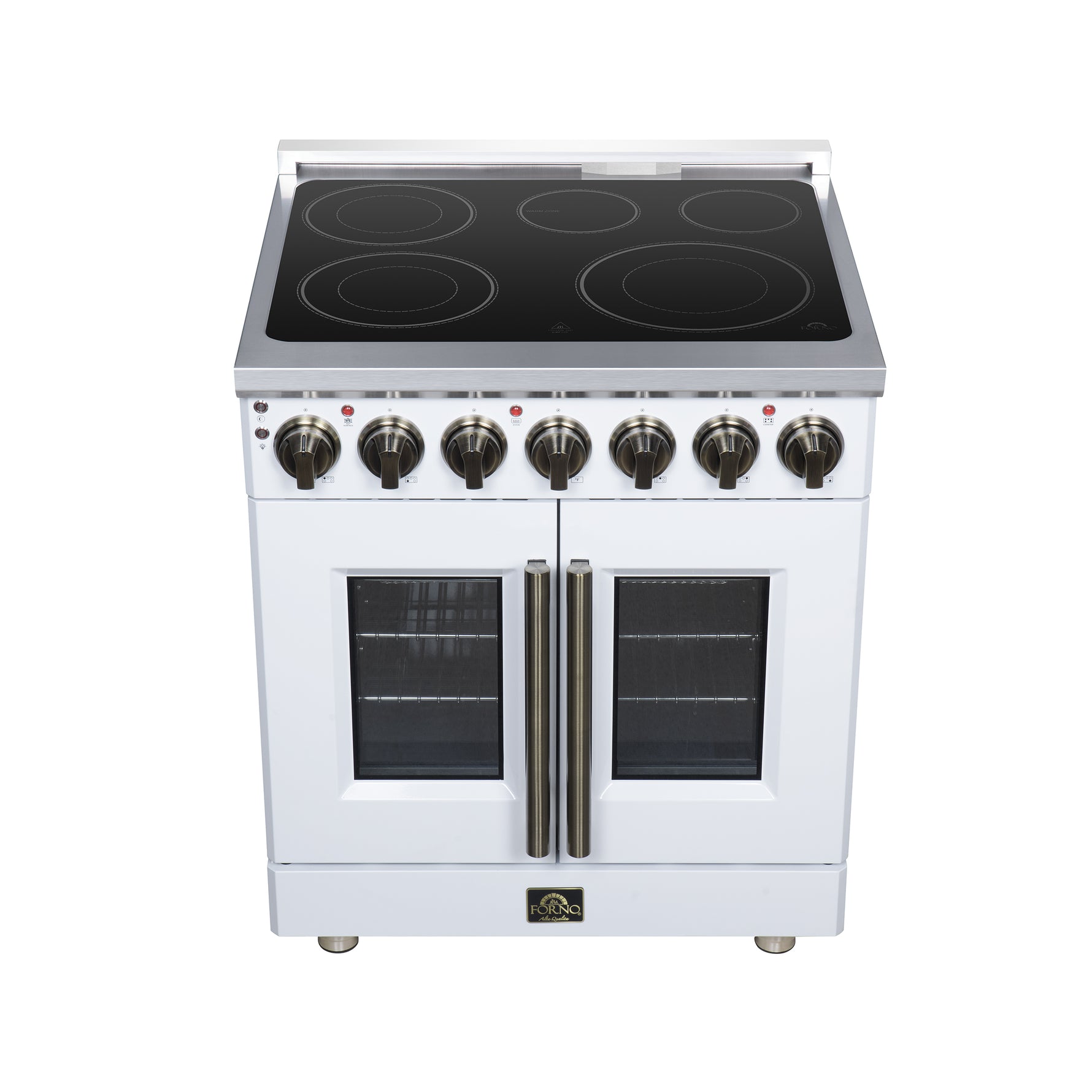 Massimo 30 Inch French Door Electric range, 5 radiant burners, 4.32 cf. True Convection oven, Air fryer kit, White
