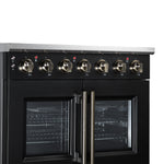 Massimo 36 Inch French Door Electric range, 5 radiant burners, 5.36 cf. True Convection oven, Air fryer kit, Black