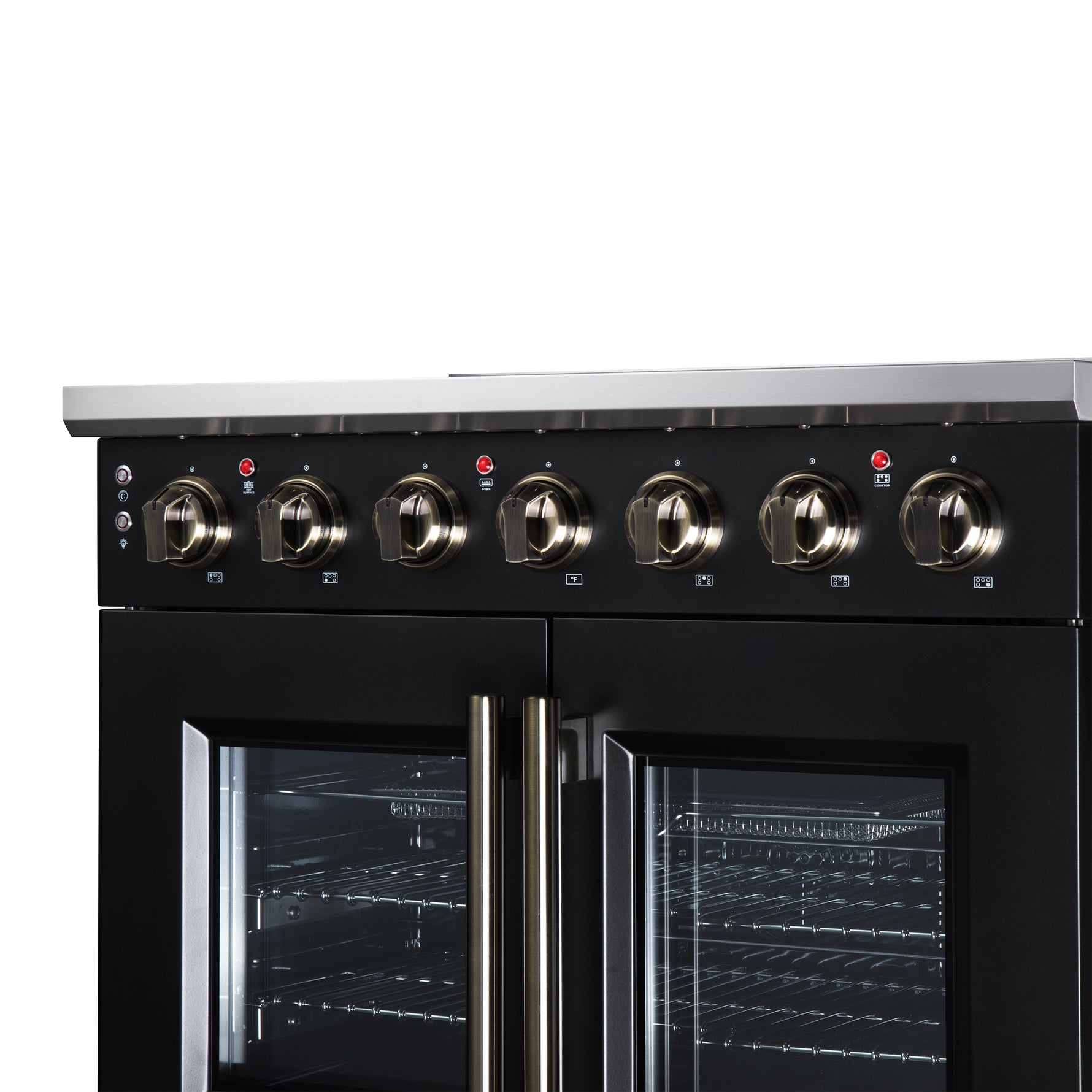 Massimo 36 Inch French Door Electric range, 5 radiant burners, 5.36 cf. True Convection oven, Air fryer kit, Black