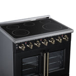 Massimo 36 Inch French Door Electric range, 5 radiant burners, 5.36 cf. True Convection oven, Air fryer kit, Black