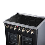 Massimo 36 Inch French Door Electric range, 5 radiant burners, 5.36 cf. True Convection oven, Air fryer kit, Black