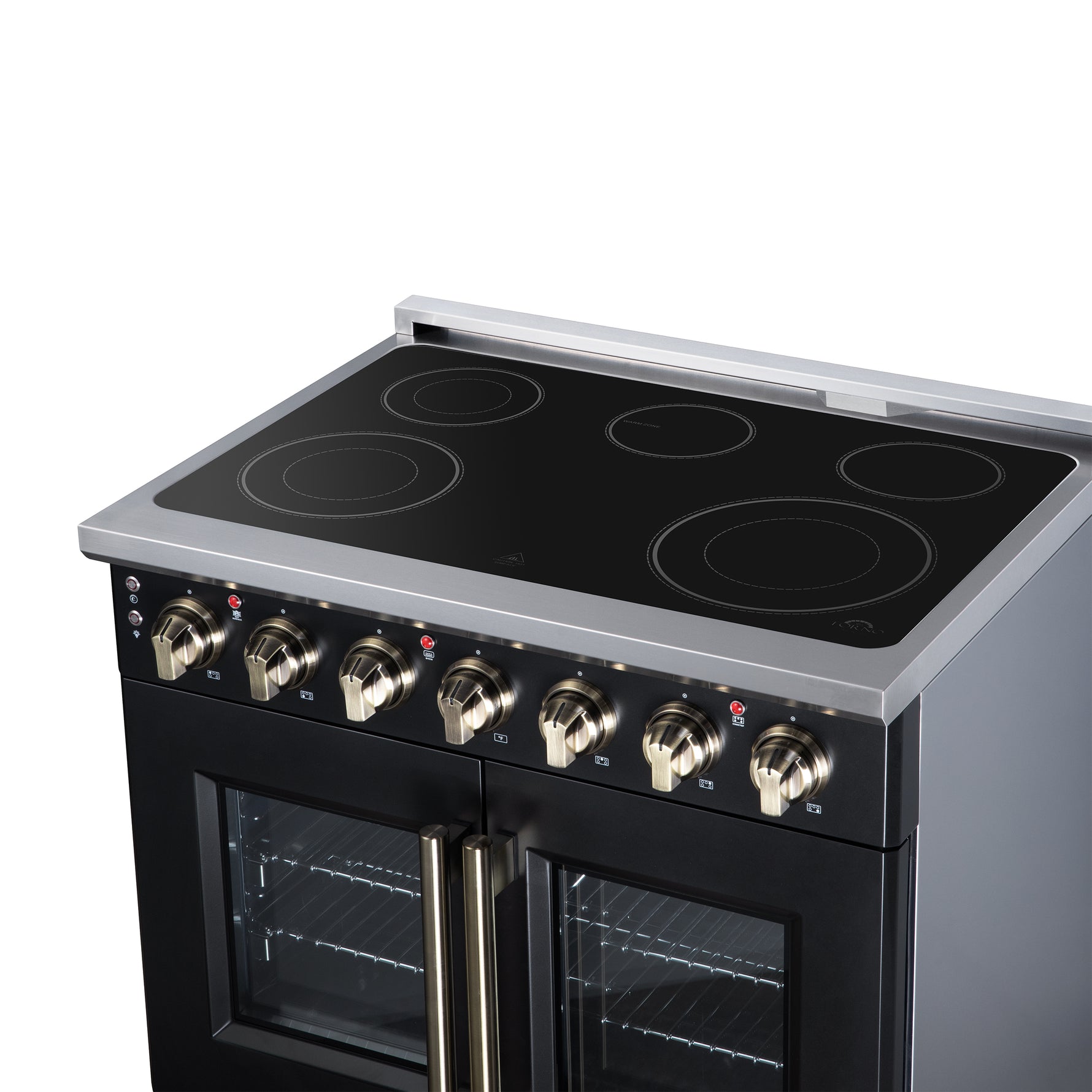 Massimo 36 Inch French Door Electric range, 5 radiant burners, 5.36 cf. True Convection oven, Air fryer kit, Black