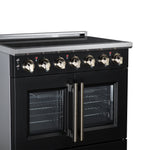 Massimo 36 Inch French Door Electric range, 5 radiant burners, 5.36 cf. True Convection oven, Air fryer kit, Black
