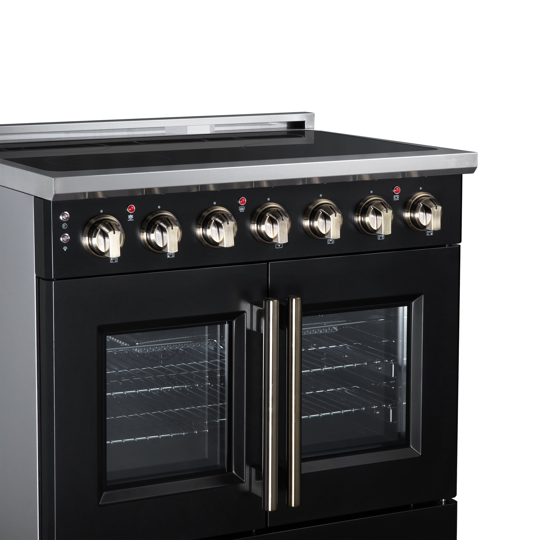 Massimo 36 Inch French Door Electric range, 5 radiant burners, 5.36 cf. True Convection oven, Air fryer kit, Black