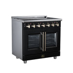 Massimo 36 Inch French Door Electric range, 5 radiant burners, 5.36 cf. True Convection oven, Air fryer kit, Black