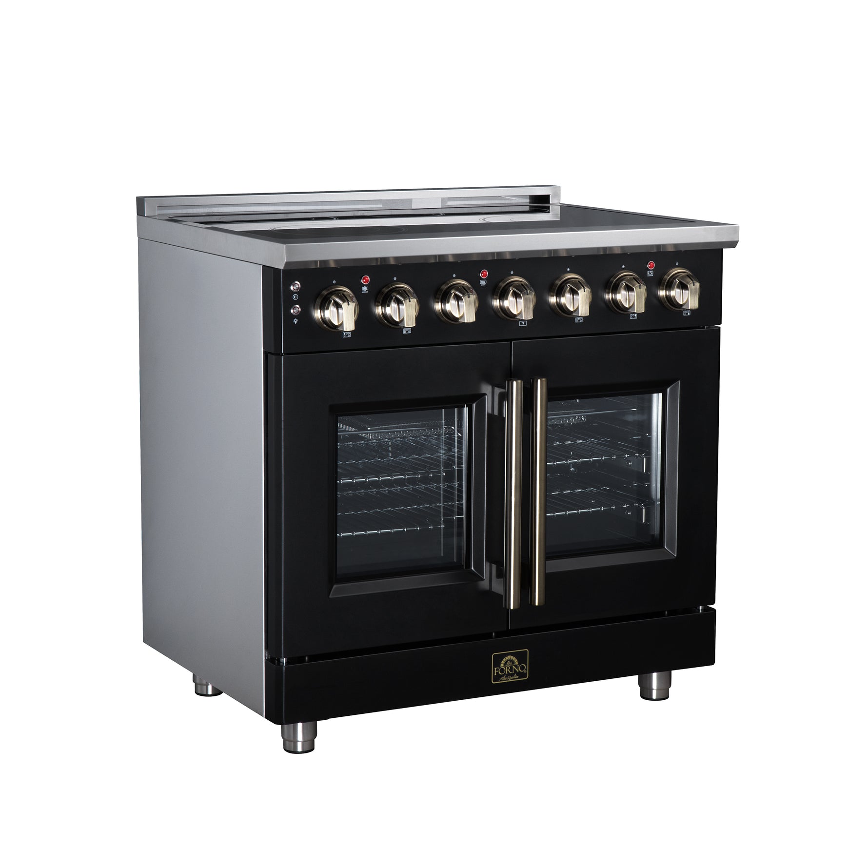 Massimo 36 Inch French Door Electric range, 5 radiant burners, 5.36 cf. True Convection oven, Air fryer kit, Black