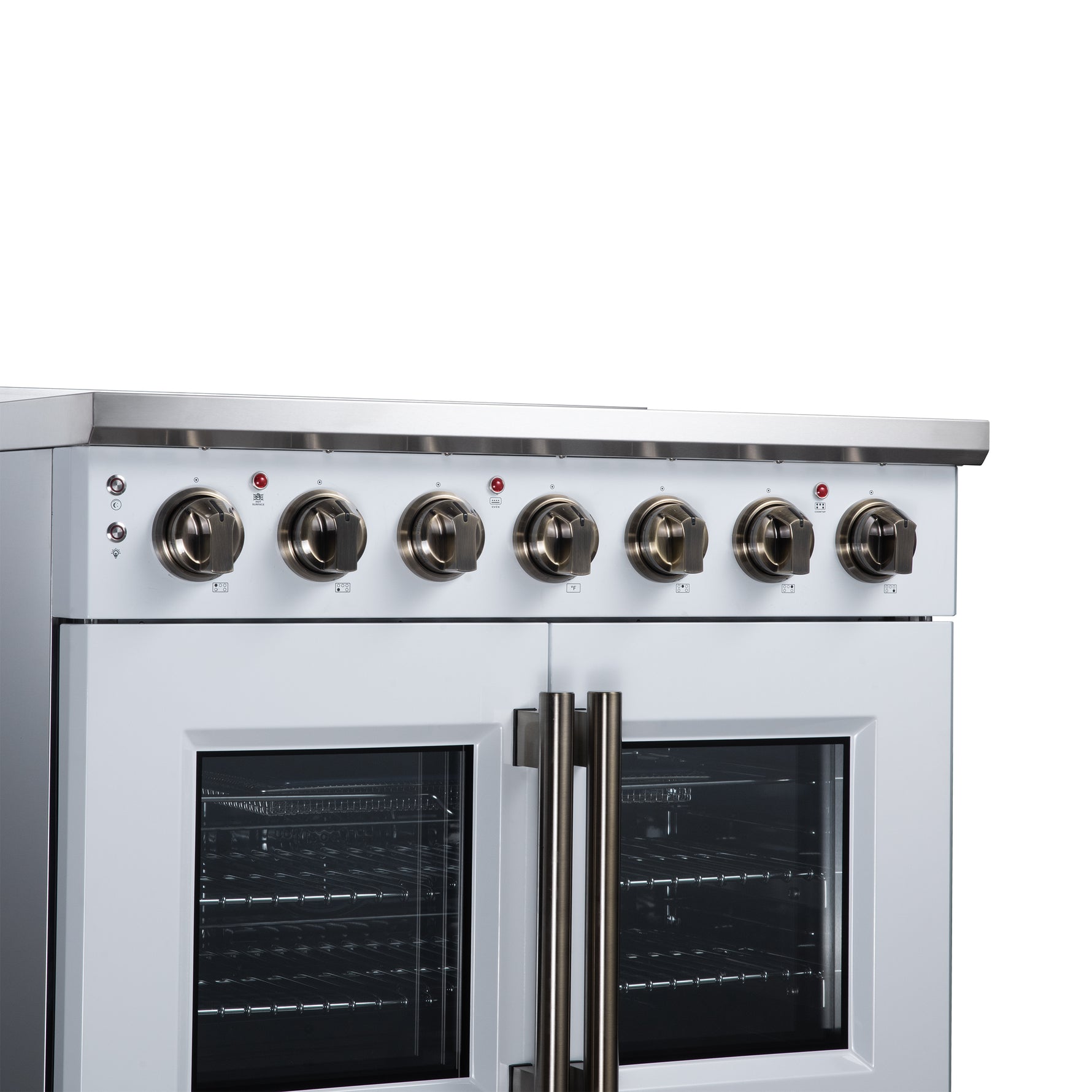 Massimo 36 Inch French Door Electric range, 5 radiant burners, 5.36 cf. True Convection oven, Air fryer kit, White