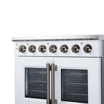 Massimo 36 Inch French Door Electric range, 5 radiant burners, 5.36 cf. True Convection oven, Air fryer kit, White