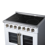 Massimo 36 Inch French Door Electric range, 5 radiant burners, 5.36 cf. True Convection oven, Air fryer kit, White