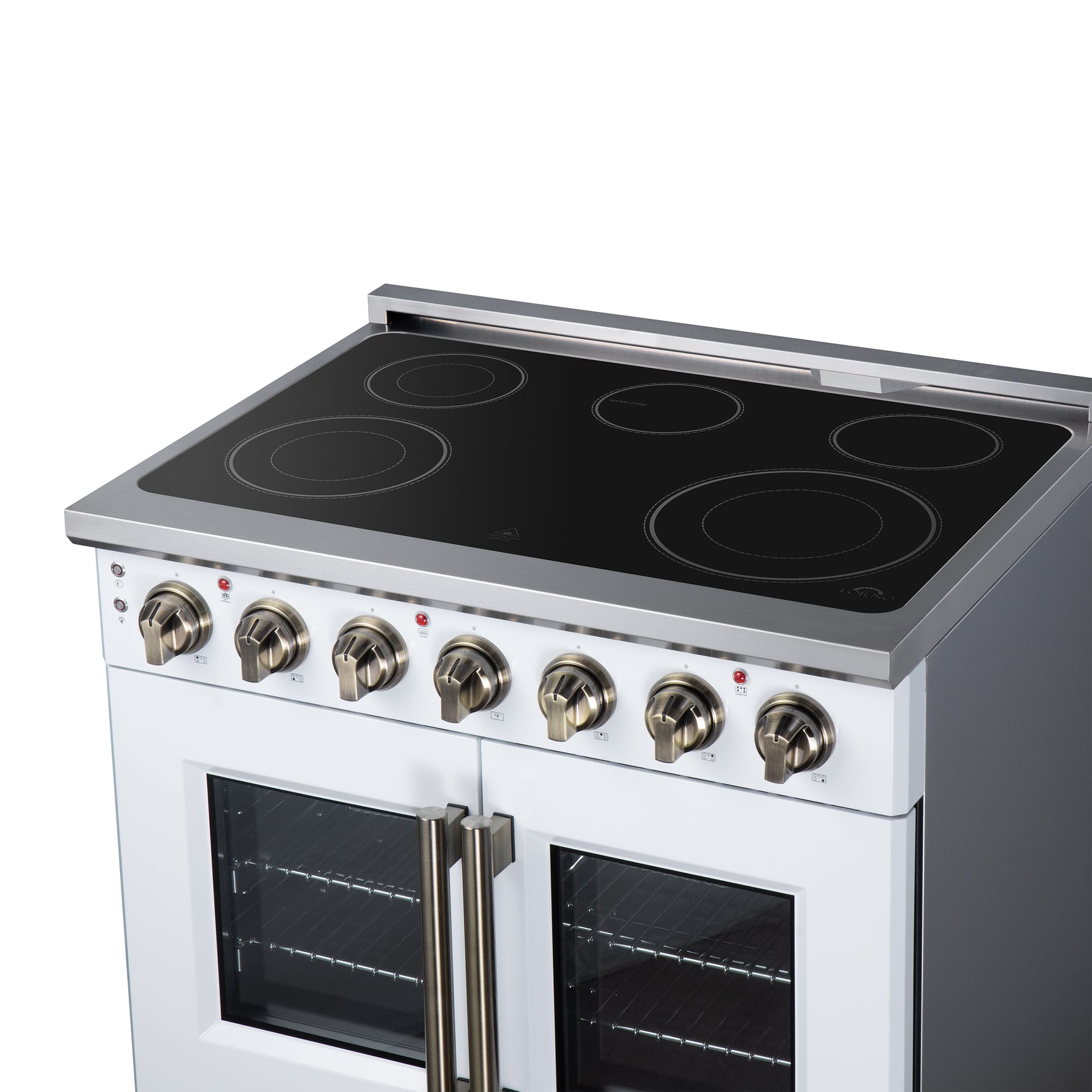 Massimo 36 Inch French Door Electric range, 5 radiant burners, 5.36 cf. True Convection oven, Air fryer kit, White