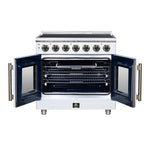 Massimo 36 Inch French Door Electric range, 5 radiant burners, 5.36 cf. True Convection oven, Air fryer kit, White