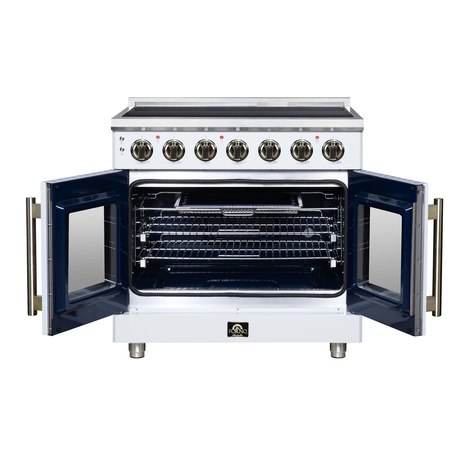 Massimo 36 Inch French Door Electric range, 5 radiant burners, 5.36 cf. True Convection oven, Air fryer kit, White