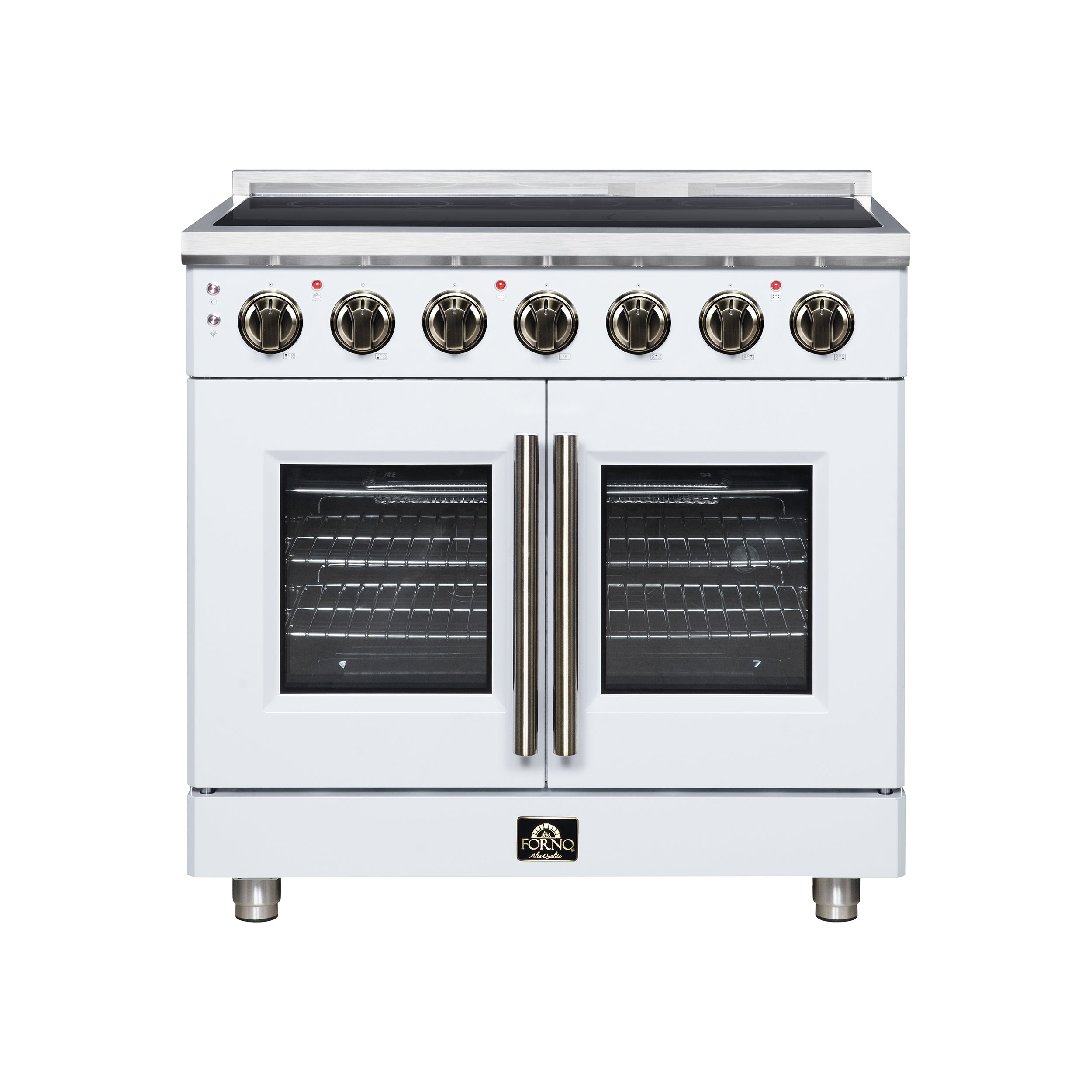 Massimo 36 Inch French Door Electric range, 5 radiant burners, 5.36 cf. True Convection oven, Air fryer kit, White
