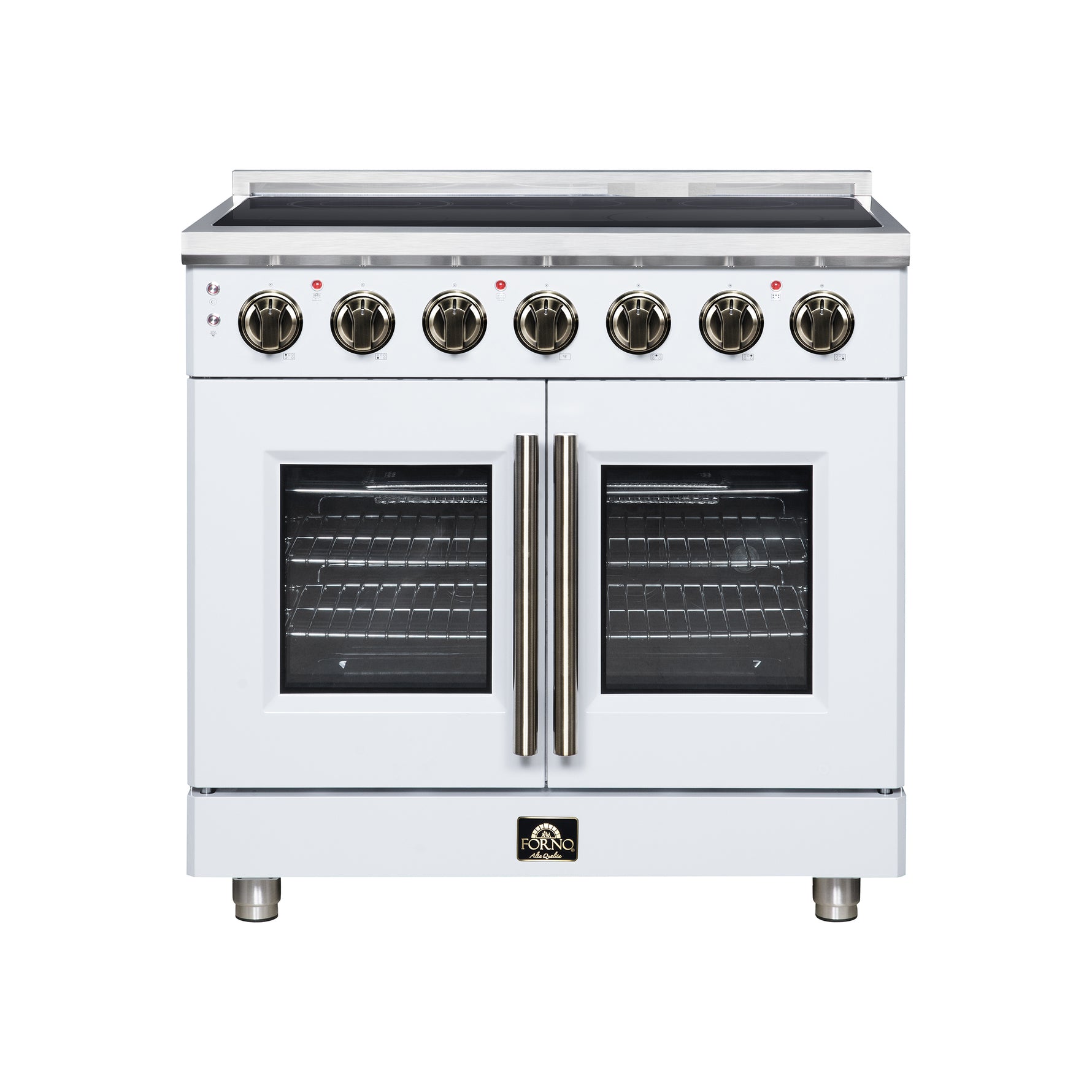 Massimo 36 Inch French Door Electric range, 5 radiant burners, 5.36 cf. True Convection oven, Air fryer kit, White