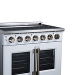 Massimo 36 Inch French Door Electric range, 5 radiant burners, 5.36 cf. True Convection oven, Air fryer kit, White