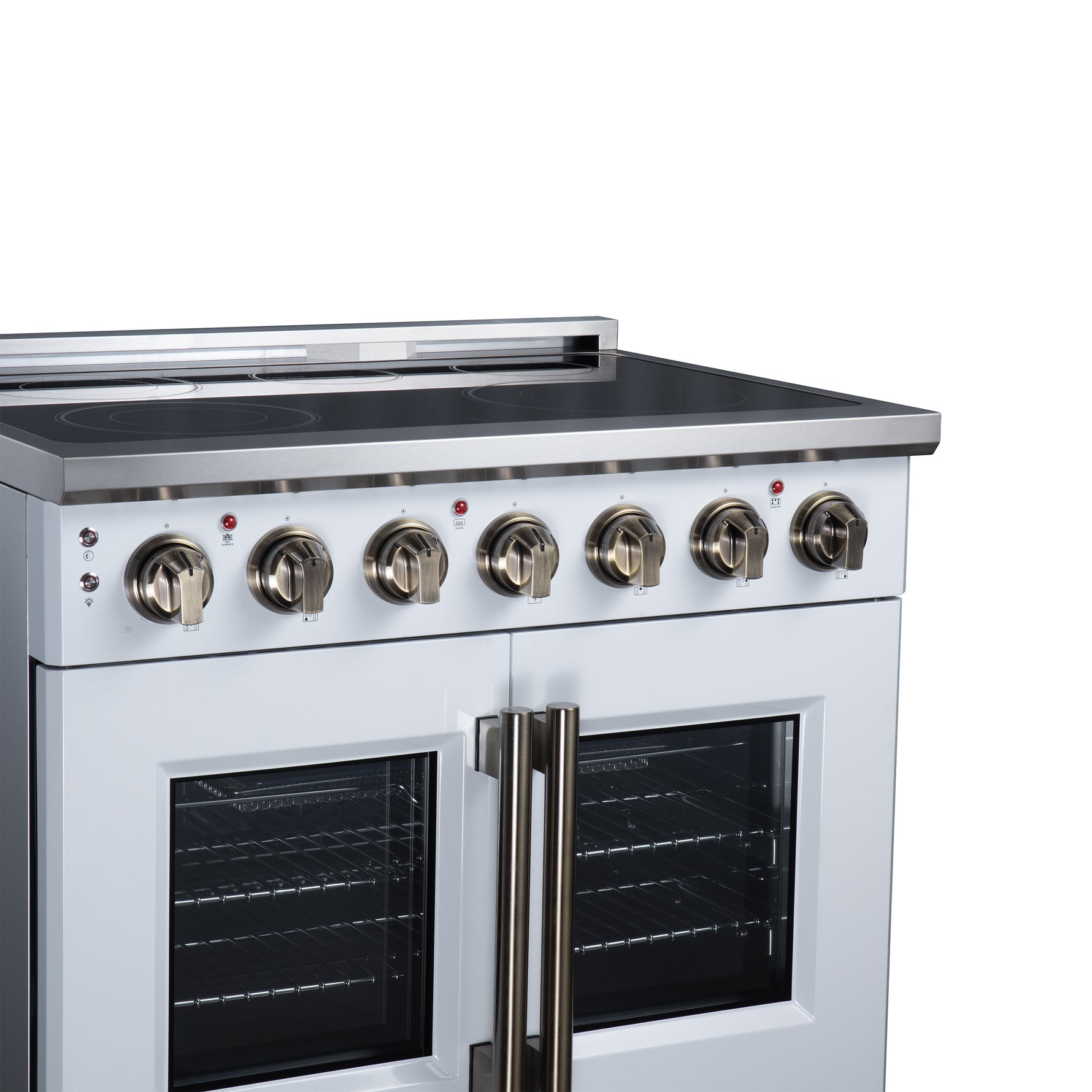 Massimo 36 Inch French Door Electric range, 5 radiant burners, 5.36 cf. True Convection oven, Air fryer kit, White