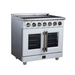 Massimo 36 Inch French Door Electric range, 5 radiant burners, 5.36 cf. True Convection oven, Air fryer kit, White