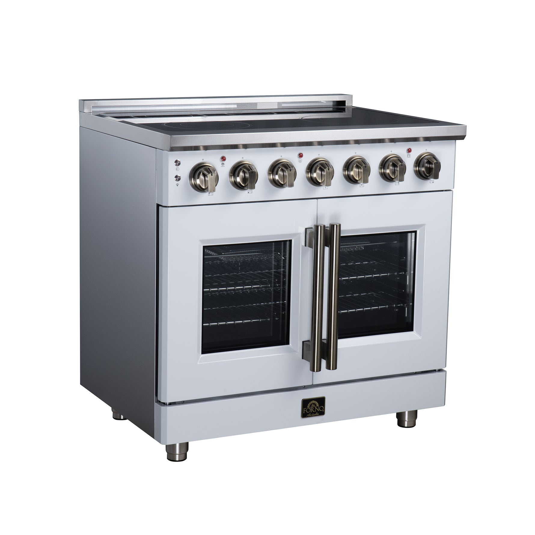 Massimo 36 Inch French Door Electric range, 5 radiant burners, 5.36 cf. True Convection oven, Air fryer kit, White