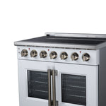 Massimo 36 Inch French Door Electric range, 5 radiant burners, 5.36 cf. True Convection oven, Air fryer kit, White