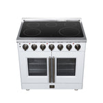 Massimo 36 Inch French Door Electric range, 5 radiant burners, 5.36 cf. True Convection oven, Air fryer kit, White