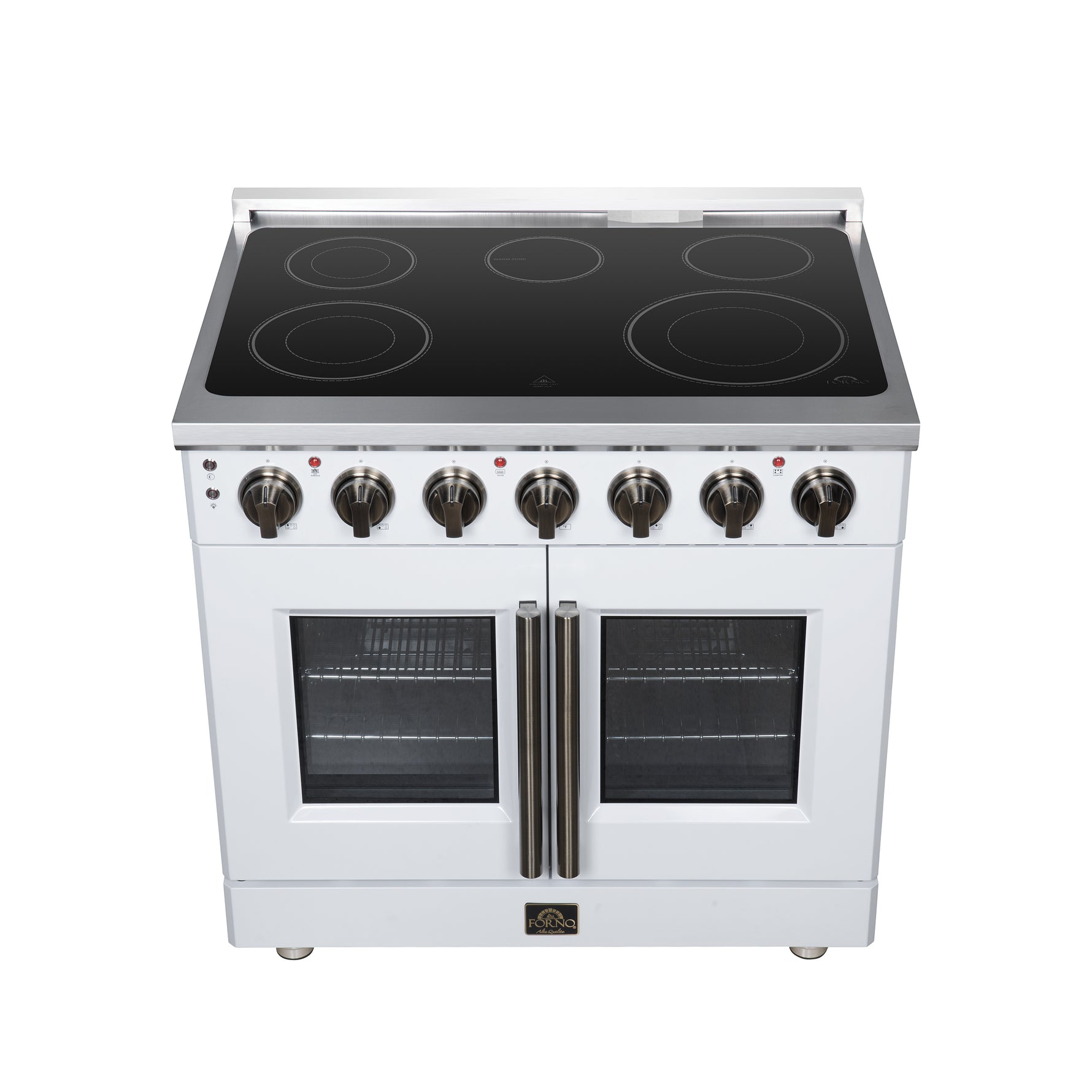 Massimo 36 Inch French Door Electric range, 5 radiant burners, 5.36 cf. True Convection oven, Air fryer kit, White