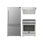 FORNO Premium 3-Piece Kitchen Bundle - Leonardo Espresso 30" Electric Range, 30" Under Cabinet Range Hood, 31" Bottom Freezer Refrigerator - Stainless Steel with Antique Brass Handles - FBDL-001-01CA - BonPrix Électroménagers