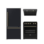FORNO Premium 3-Piece Kitchen Bundle - Leonardo Espresso 30" Black Range, 30" Black Range Hood, 31" Black Refrigerator - FBDL-001-02CA - BonPrix Électroménagers