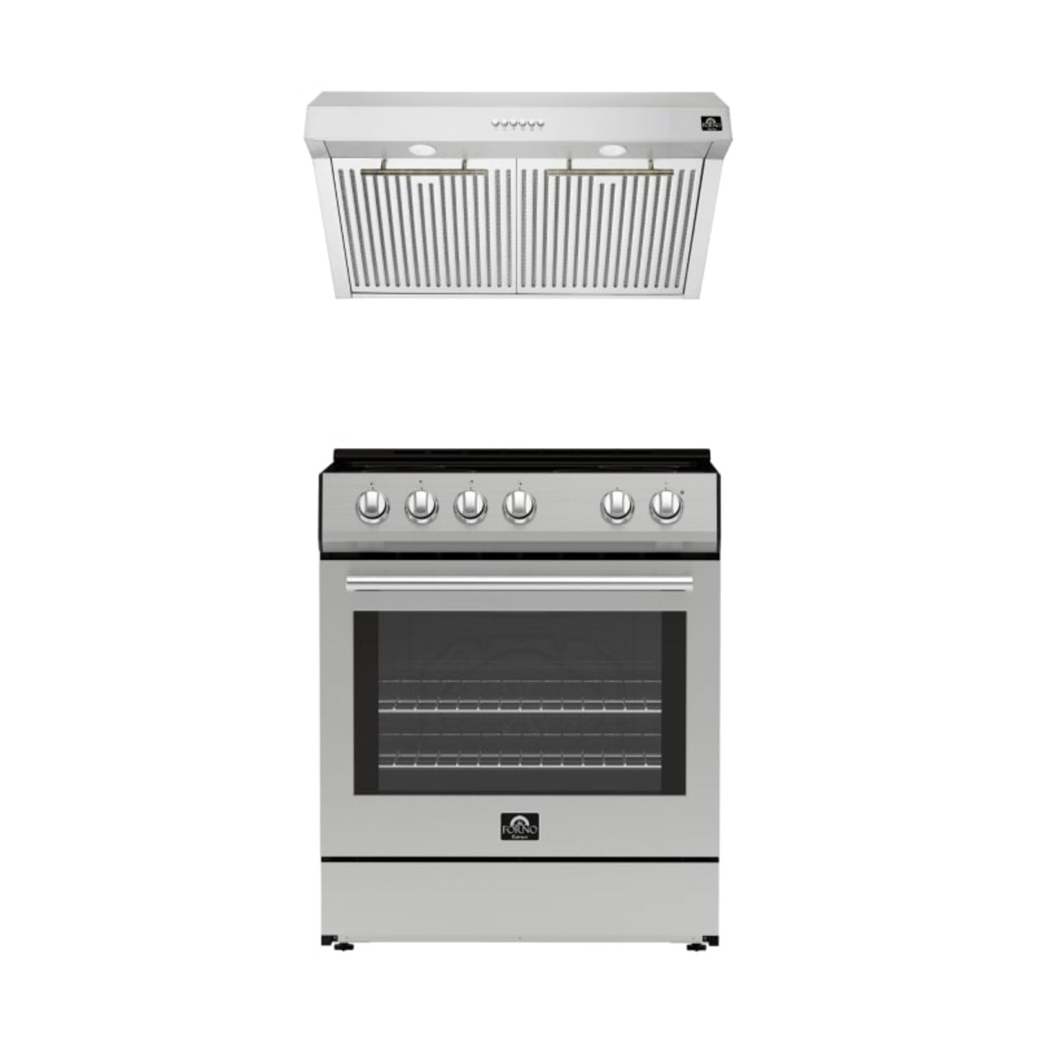FORNO Premium 2-Piece Kitchen Bundle - Leonardo Espresso 30" Stainless Steel Range, 30" Stainless Steel Range Hood - FBDL-002-01CA - BonPrix Électroménagers