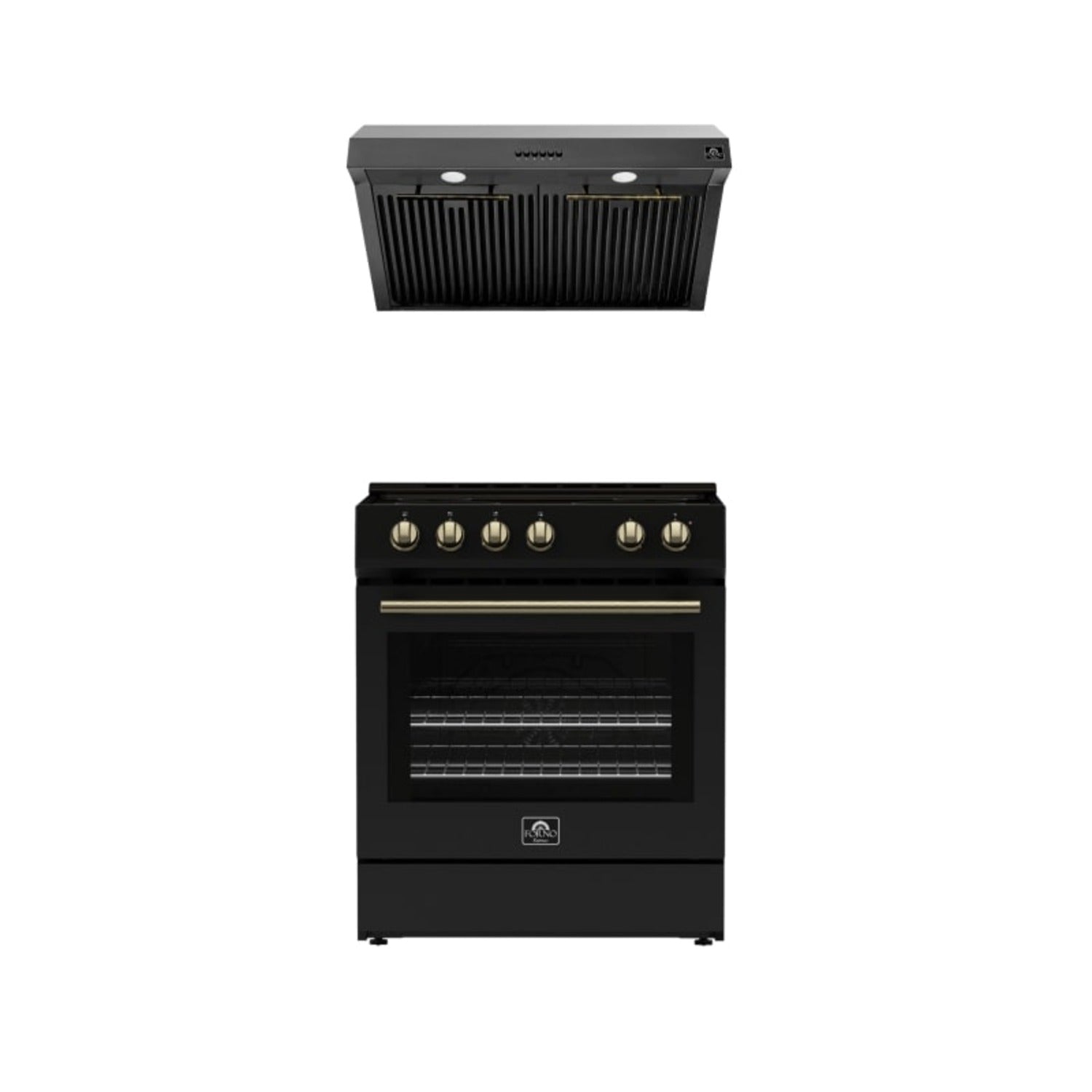 FORNO Premium 2-Piece Kitchen Bundle - Leonardo Espresso 30" Black Range, 30" Black Range Hood - FBDL-002-02CA - BonPrix Électroménagers