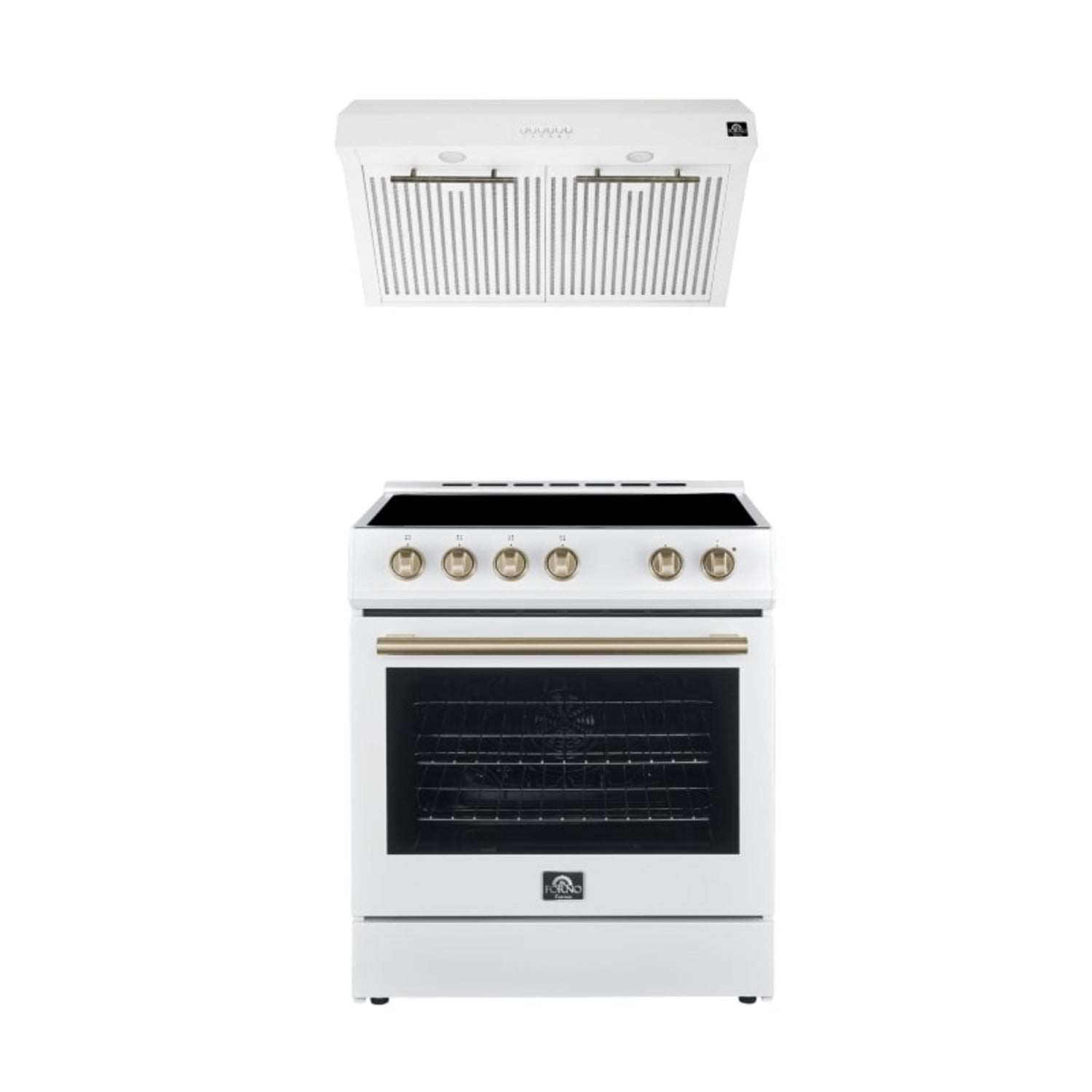 FORNO Premium 2-Piece Kitchen Bundle - Leonardo Espresso 30" White Range, 30" White Range Hood - FBDL-002-03CA - BonPrix Électroménagers