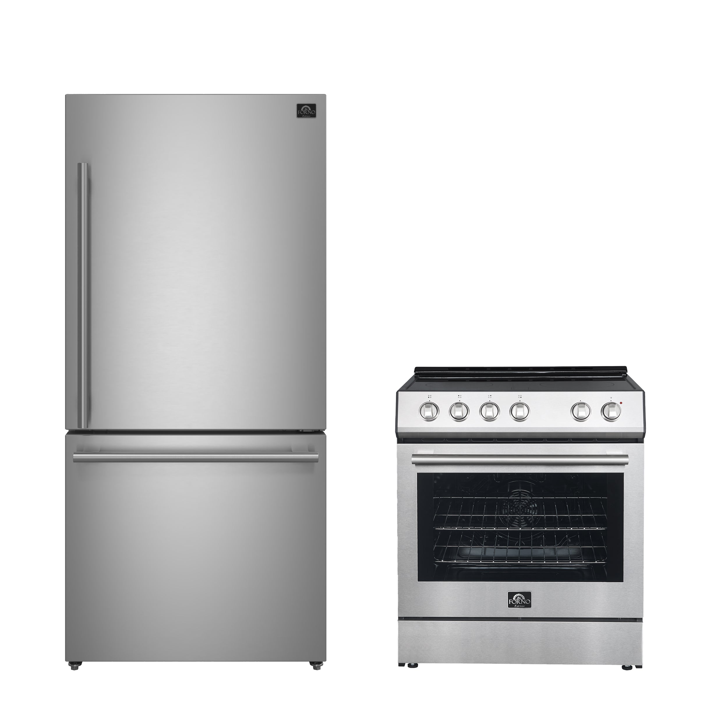 FORNO Premium 2-Piece Kitchen Bundle - Leonardo Espresso 30" Stainless Steel Range, 31" Stainless Steel Refrigerator - FBDL-003-01CA - BonPrix Électroménagers