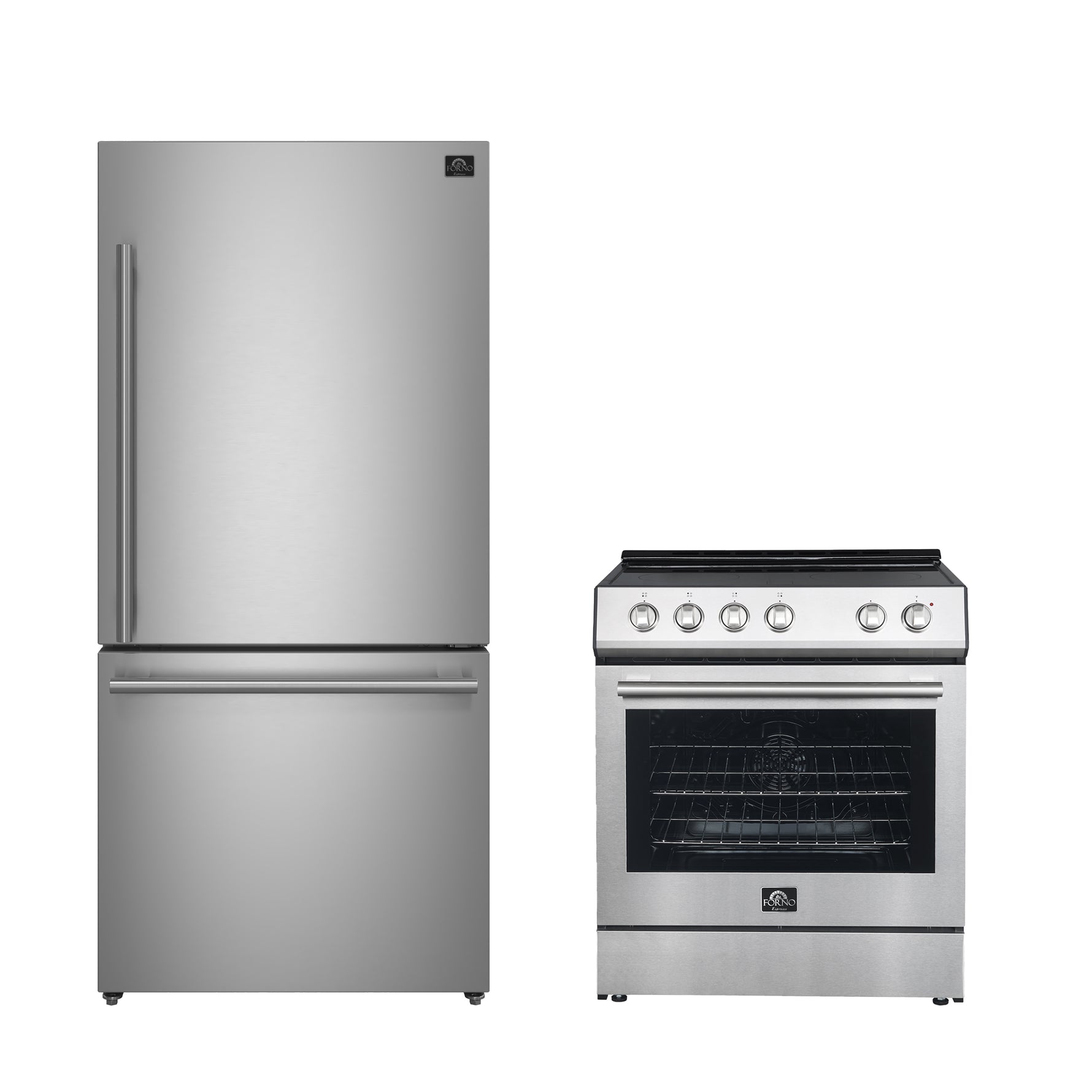 FORNO Premium 2-Piece Kitchen Bundle - Leonardo Espresso 30" Stainless Steel Range, 31" Stainless Steel Refrigerator - FBDL-003-01CA - BonPrix Électroménagers