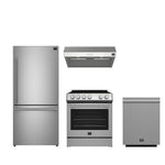 FORNO Premium 4-Piece Kitchen Bundle - Leonardo Espresso 30" Stainless Steel Range, 30" Stainless Steel Range Hood, 31" Stainless Steel Refrigerator, 24" Stainless Steel Dishwasher - FBDL-006-01CA - BonPrix Électroménagers