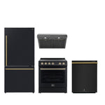 FORNO Premium 4-Piece Kitchen Bundle - Leonardo Espresso 30" Black Range, 30" Black Range Hood, 31" Black Bottom Freezer Refrigerator, 24" Black Built-In Dishwasher - FBDL-006-02CA - BonPrix Électroménagers