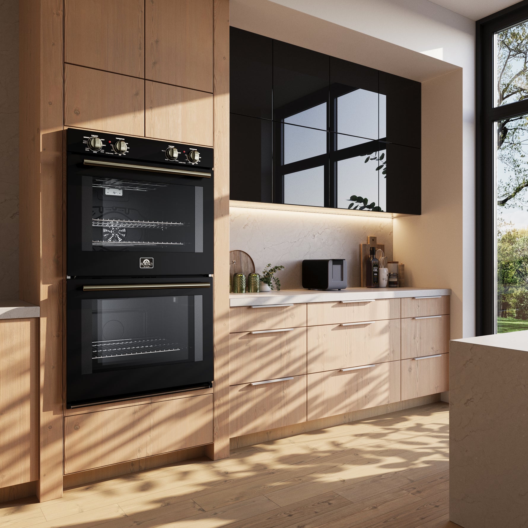 Forno Vomero 30-Inch Double Wall Oven, Black, 10 cu.ft Total Capacity, 7100W Convection, Mechanical Controls, Manuel Steam Clean - BonPrix Électroménagers