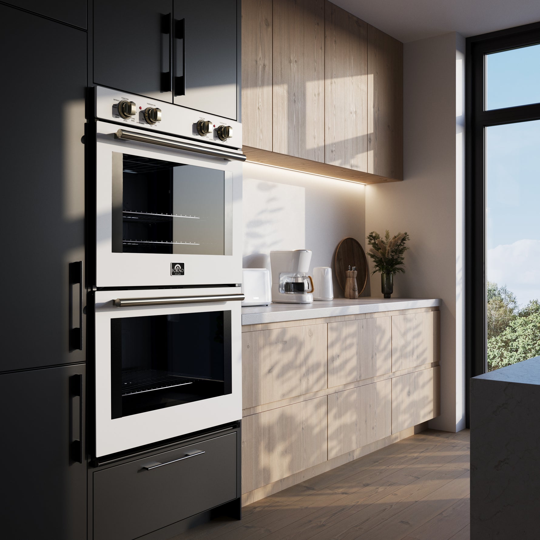 Forno Vomero 30-Inch Double Wall Oven, White, 10 cu.ft Total Capacity, 7100W Convection, Mechanical Controls, Manuel Steam Clean - BonPrix Électroménagers