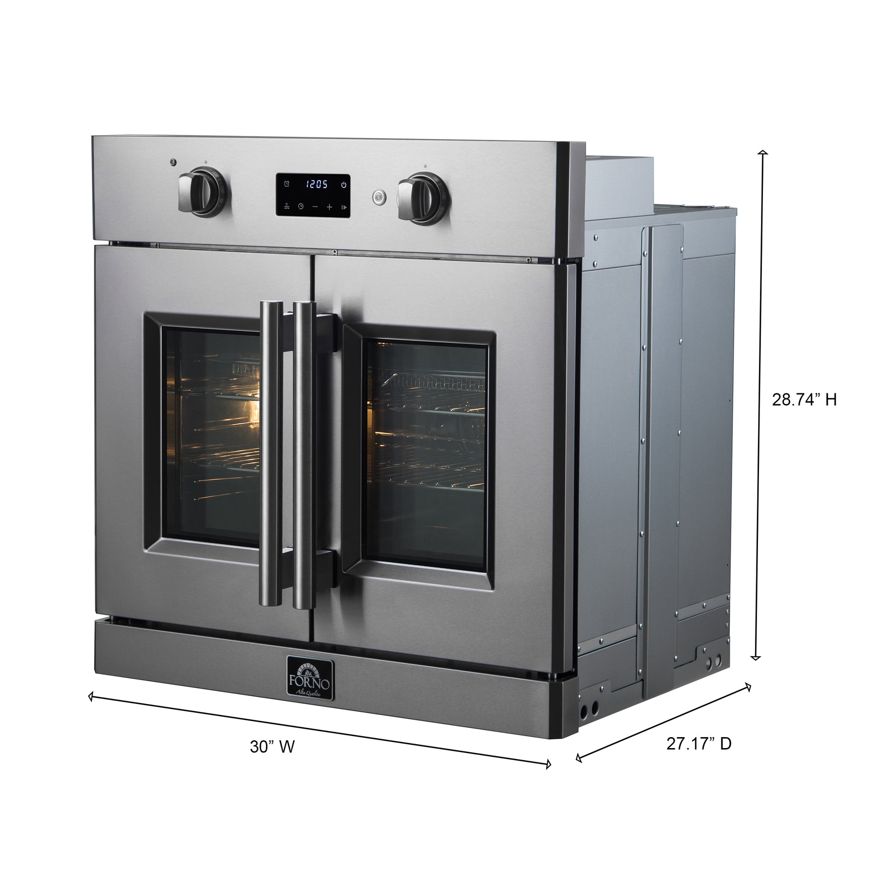 Forno Asti 30-Inch French Door Electric Wall Oven in Stainless Steel, 3.68 cu. ft. True Convection, 3,600W, Air Fry, Sous Vide, Self-Clean - BonPrix Électroménagers