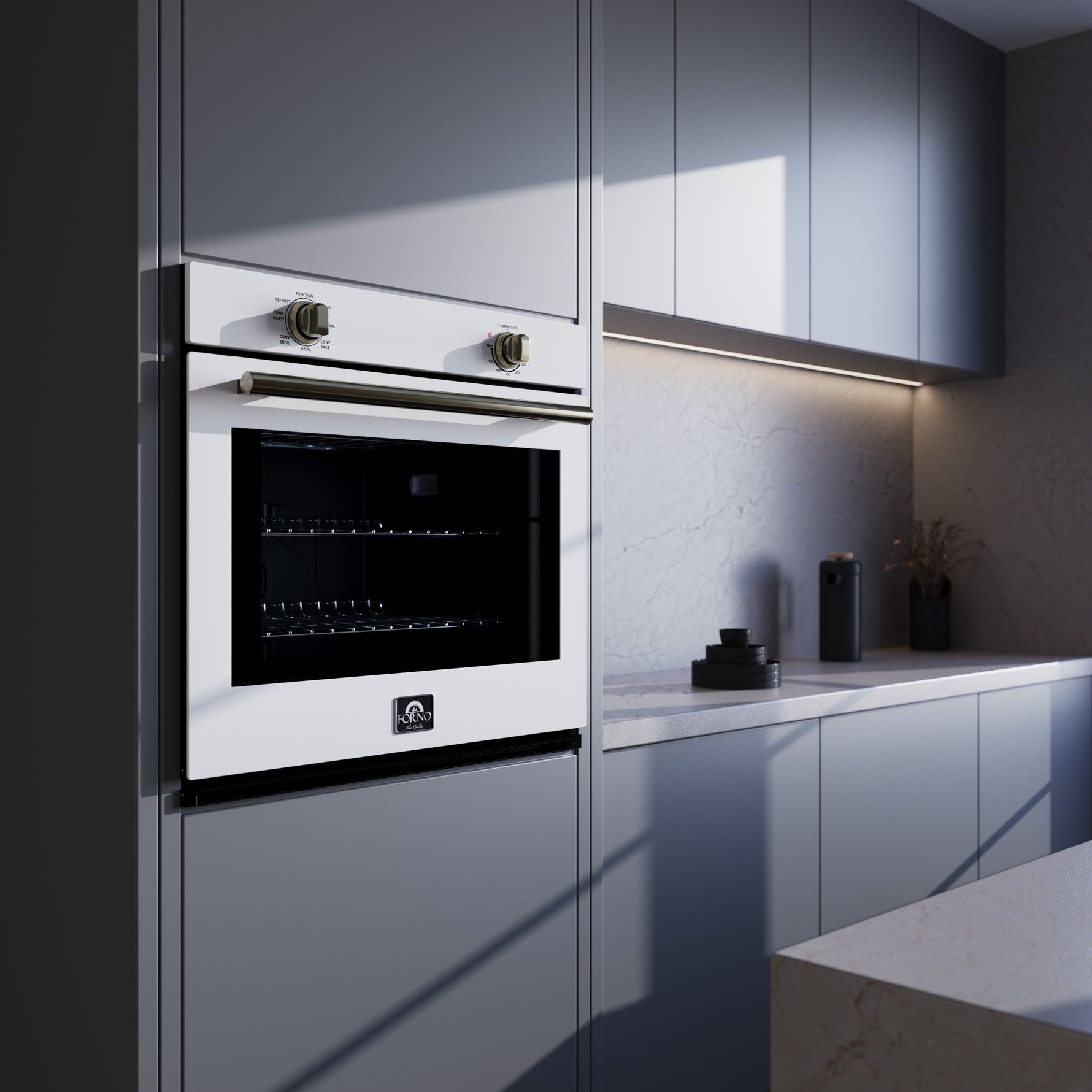 Forno Vomero 30-Inch Wall Oven, White, 5 cu.ft Capacity, 3550 Watts Convection, Mechanical Controls, Manuel Steam Clean - BonPrix Électroménagers