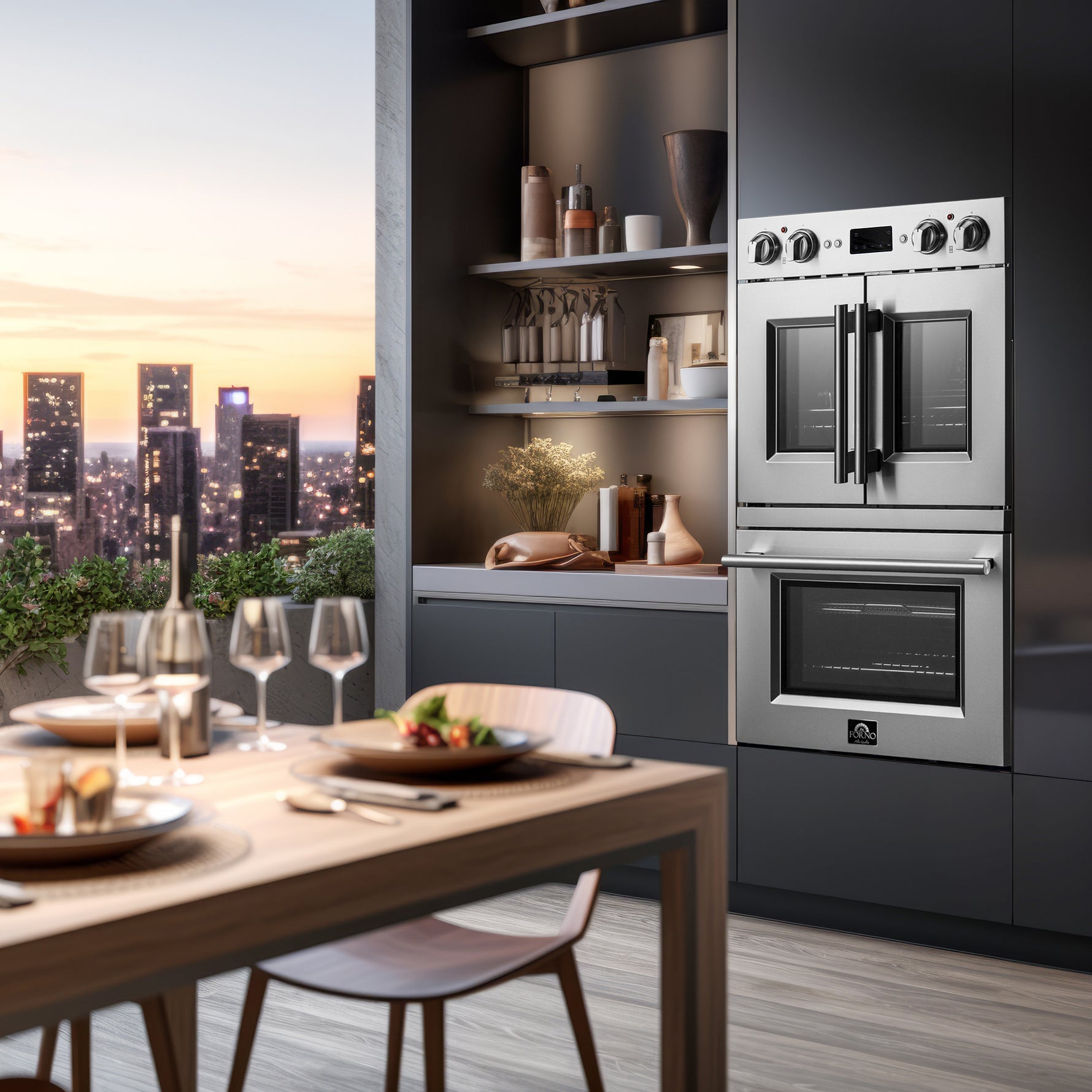 Forno Gallico 30-Inch Electric French Door Double Oven, Stainless Steel, Convection Cooking, Touch Control Panel, Self-Cleaning Function - BonPrix Électroménagers